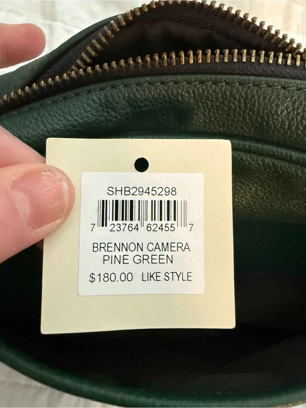 Fossil Brennon Pine Green Leather Camera Bag Crossbody Brass Key Excellent Cond